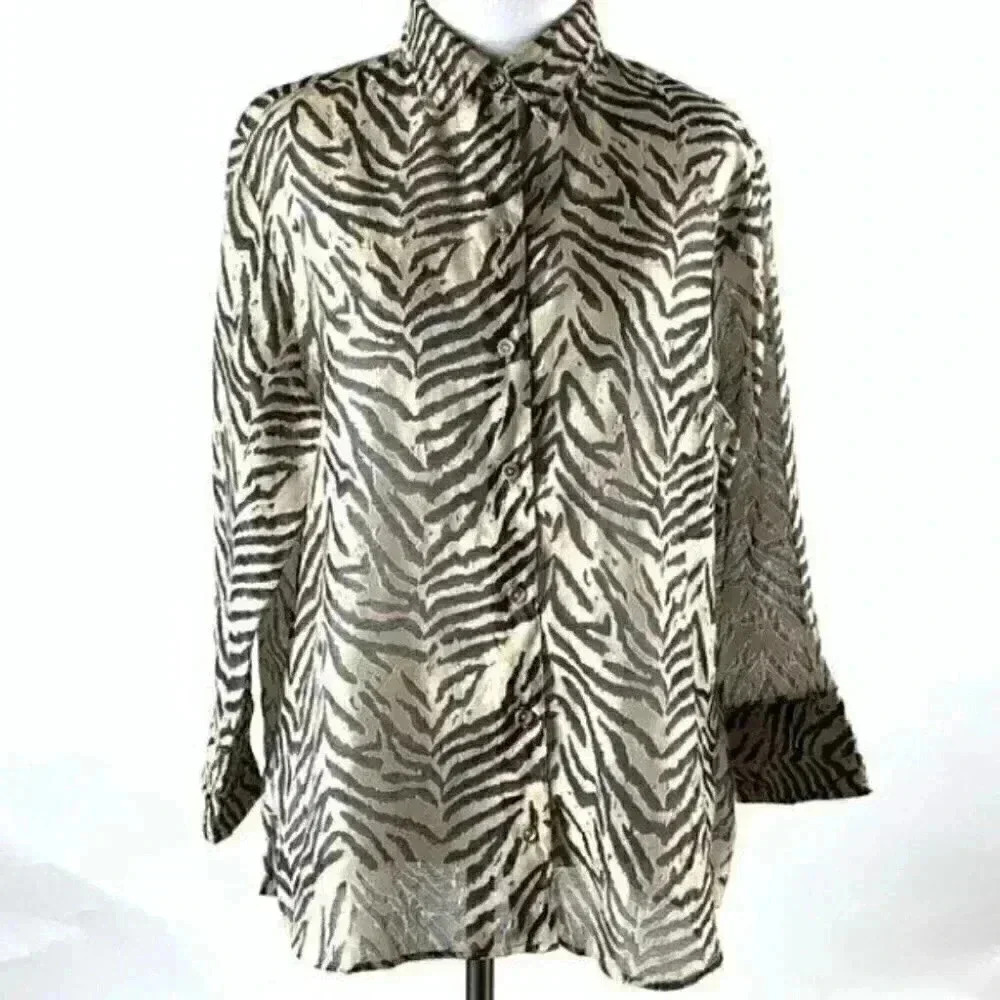 Westbound Petites top 12p tiger print linen blend